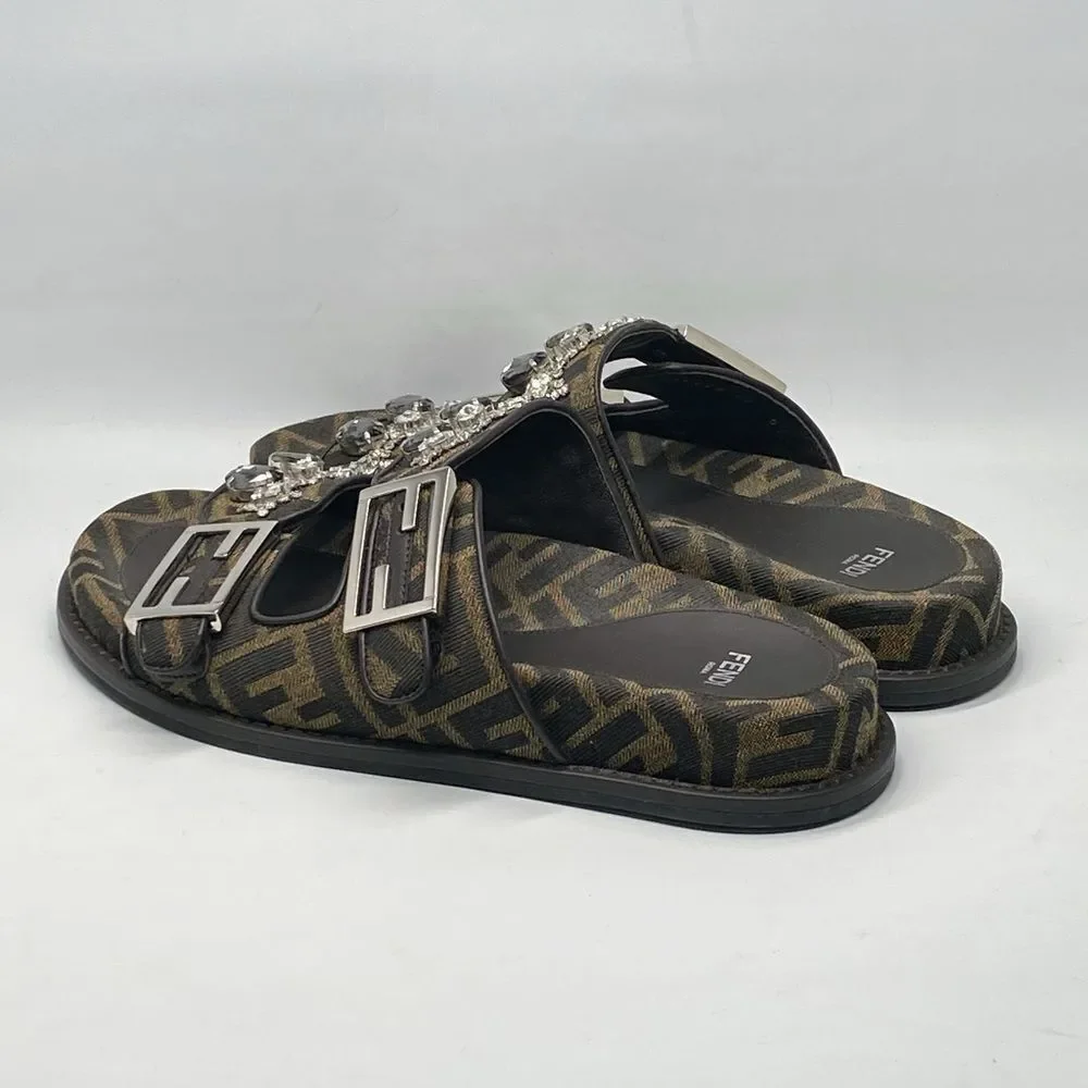 Fendi Feel Jewel Buckle Slide Sandals size 38